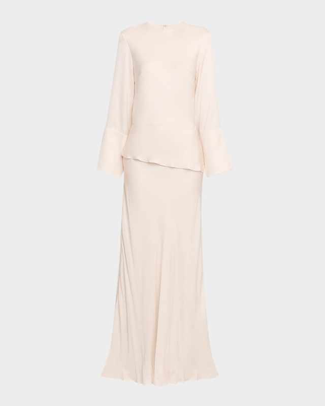 Violet Satin Long-Sleeve Dress